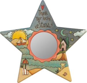 Star Shaped Mirror –  "Thank your Lucky Stars" star-shaped mirror with sunset over a beach paradise motif