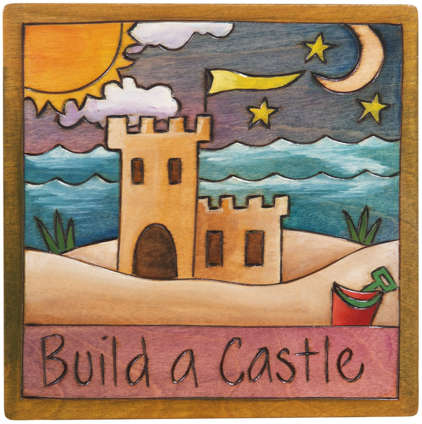 7"x7" Plaque –  "Build a castle" beach motif
