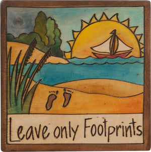 7"x7" Plaque –  "Leave only footprints" coastal beach motif