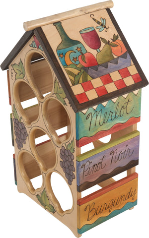 Sticks handmade wine rack with bright and colorful imagery