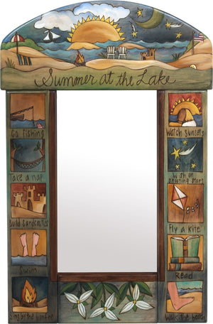 Small Mirror –  "Summer at the lake" mirror with lake themed boxed icons
