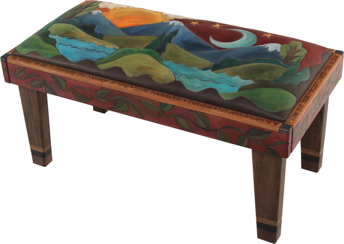 3ft Leather Seat Bench | Mountain Landscape
