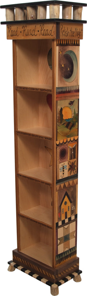 Tall Bookcase –  Elegant and natural tall bookcase with block icon motifs