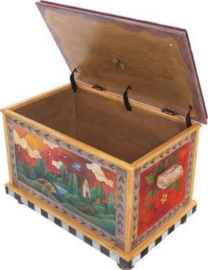 Chest with Leather Top –  Four Seasons chest with leather top with four seasons landscapes motif