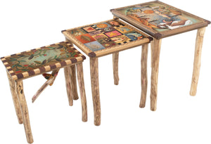 Nesting Table Set –  "The Secret to Life is Enjoying the Passage of Time" nesting table set with beautiful landscape of the changing seasons motif