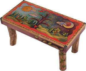Sticks handmade 3' bench with tree of life and rolling landscape
