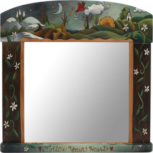 Large Horizontal Mirror –  "Follow your heart" four seasons landscape motif with floral vines wrapping around the sides