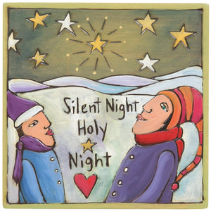 Sticks handmade wall plaque with "Silent Night, Holy Night" quote and winter landscape imagery