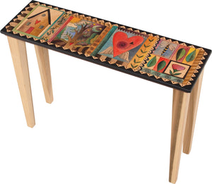 Sticks handmade console table with colorful life icons