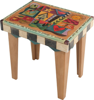 Rectangular End Table –  Lovely neutral end table with colorful block icons