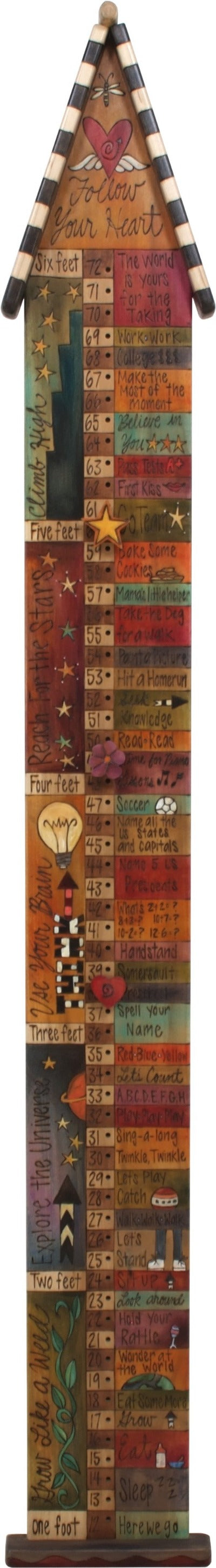 Growth Chart with Pegs –  "Follow Your Heart" growth chart with pegs with heart and wings motif