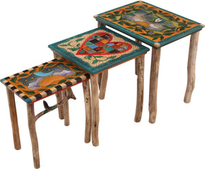 Nesting Table Set –  "Live Life to the Fullest Every Day" nesting table set with sun and moon over a cozy home on the rolling hills motif