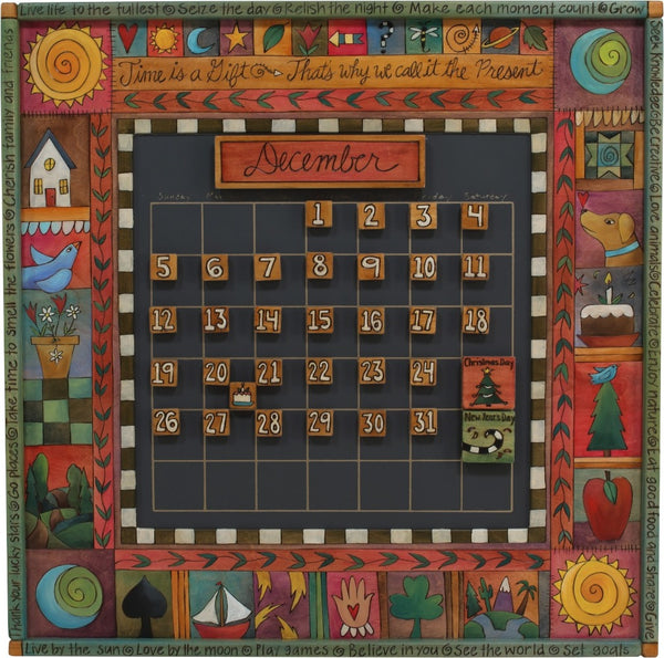 Large Perpetual Calendar –  "Time is a Gift/That's why we call it the Present" perpetual calendar with sun, moon and nature motif