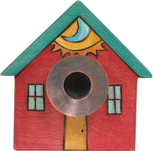 House-Shaped Candle Holder –  House-shaped candle holder with sun and moon motif