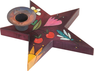 Star-Shaped Candle Holder –  Star-shaped candle holder with flower and sun motif