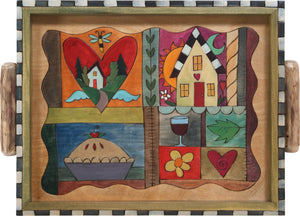 Small Rectangular Tray –  Elegant tray with colorful block motifs and checker board border