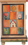 Sticks handmade nightstand with tree of life and colorful landscape and block imagery