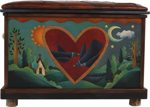 Chest with Leather Top –  "My Life Story" chest with leather top with heart, sun and moon motif