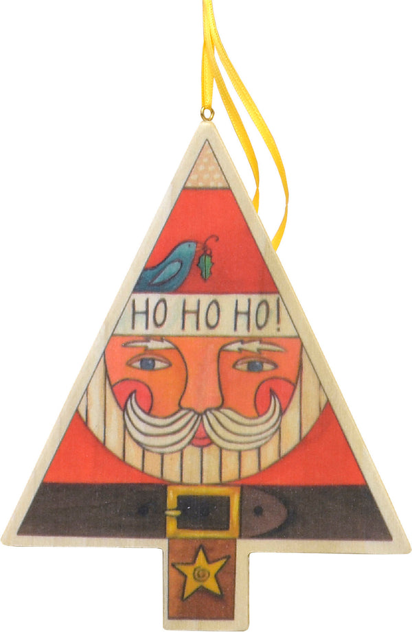 "Ho Ho Ho" Ornament – Jolly St. Nick fills this printed Christmas tree ornament front view