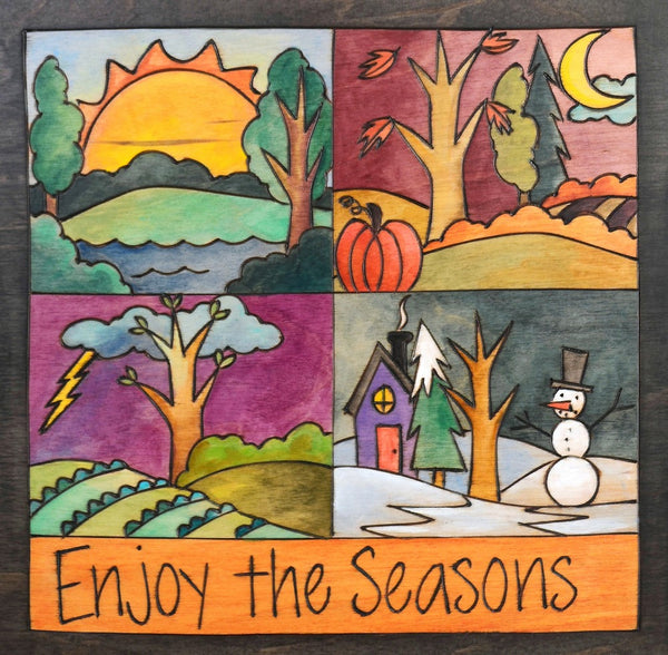 "Shorts, Pants, Sweater, Coat" Plaque – Each season is represented in a quarter of this plaque front view