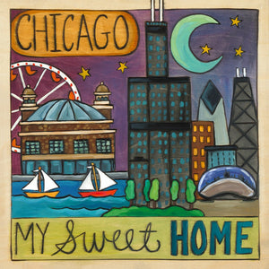 "Sweet Home Chicago" Plaque – "Chicago, my sweet home" metro landscape design front view