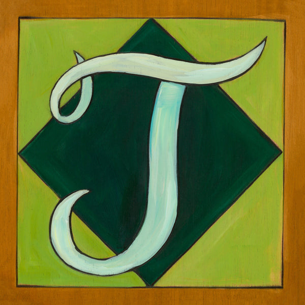 Sincerely, Sticks "T" Alphabet Letter Plaque option 1 written in cursive