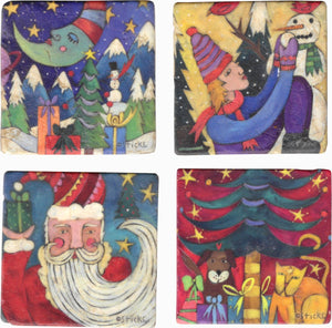 Christmas Marble Magnet Set – Folky Christmas and winter scenes decorate marble magnets main view
