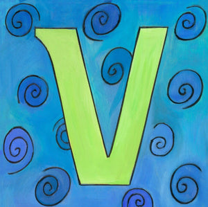 Sincerely, Sticks "V" Alphabet Letter Plaque option 2 with swirls