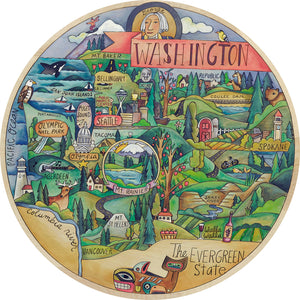 "Wonderful Washington" Lazy Susan – "The Evergreen State" lazy susan with beautiful landscape motif of Washington state front view
