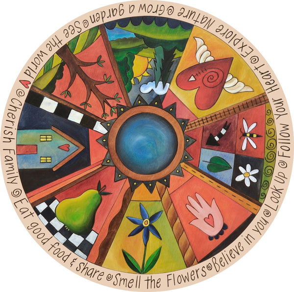 "Your Life is Art" Lazy Susan – "Follow your Heart" lazy susan with heart with wings and tree of life motif front view