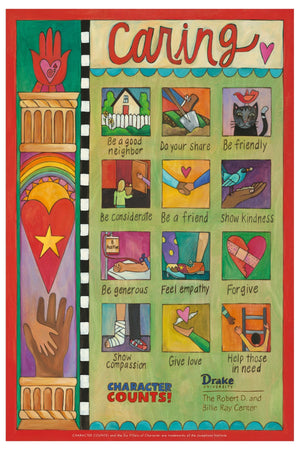 Character Counts 8"x12" Plaque Set – A set of the 6 Pillars of Character printed on wooden plaques to hang in your school, office, church, or setting of your choice to reinforce the core ethical values Character Counts represents single Caring plaque view