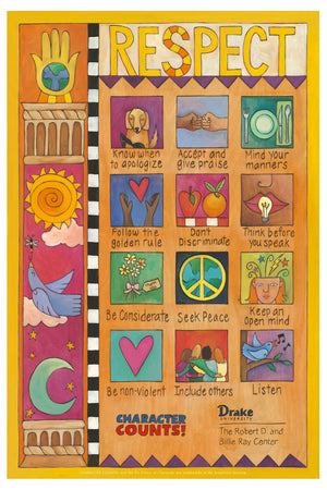 Character Counts 12"x18" Plaque Set – A set of the 6 Pillars of Character printed on wooden plaques to hang in your school, office, church, or setting of your choice to reinforce the core ethical values Character Counts represents single Respect plaque view