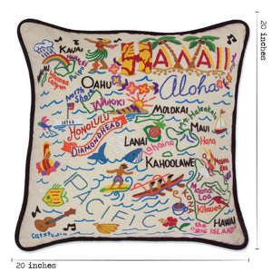 Hawaii Hand-Embroidered Pillow -  ALOHA! This original design celebrates the beautiful Hawaiian Islands. Carmel Swan, one of the owners of catstudio, is a native of Hawaii—and she worked long hours to ensure the art truly captures the spirit of Aloha. We think it does!