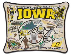 University of Iowa Hand-Embroidered Pillow -  This original design celebrates the University of Iowa. Go Hawkeyes!