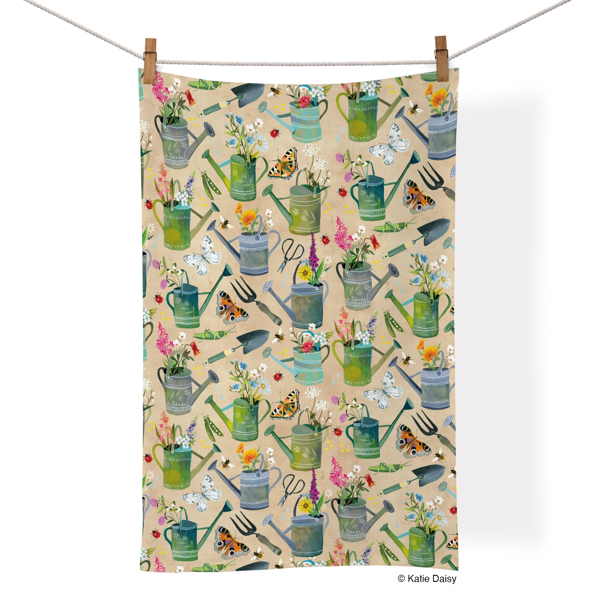 Cotton Tea Towel  Watering Cans