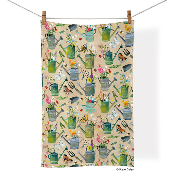 Cotton Tea Towel  Watering Cans