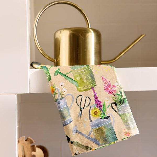 Cotton Tea Towel  Watering Cans