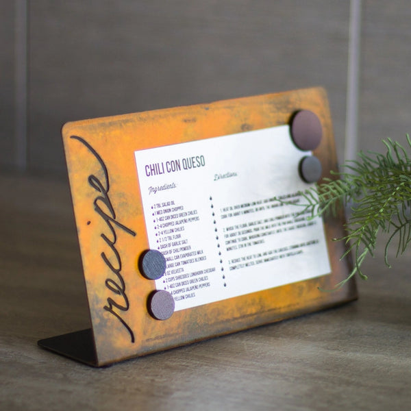 Metal magnetic recipe card holder