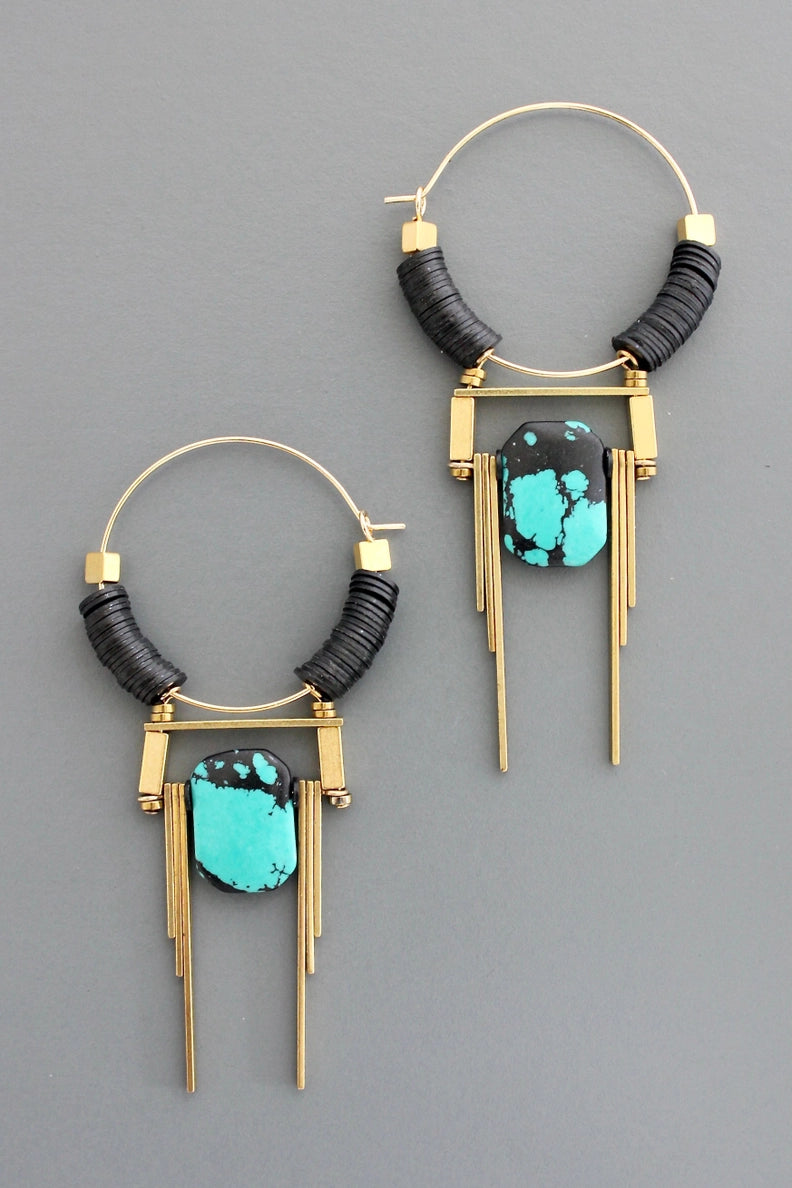 Art Deco Turquoise Hoop Earrings