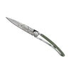 Folding knife with green handle on a white background