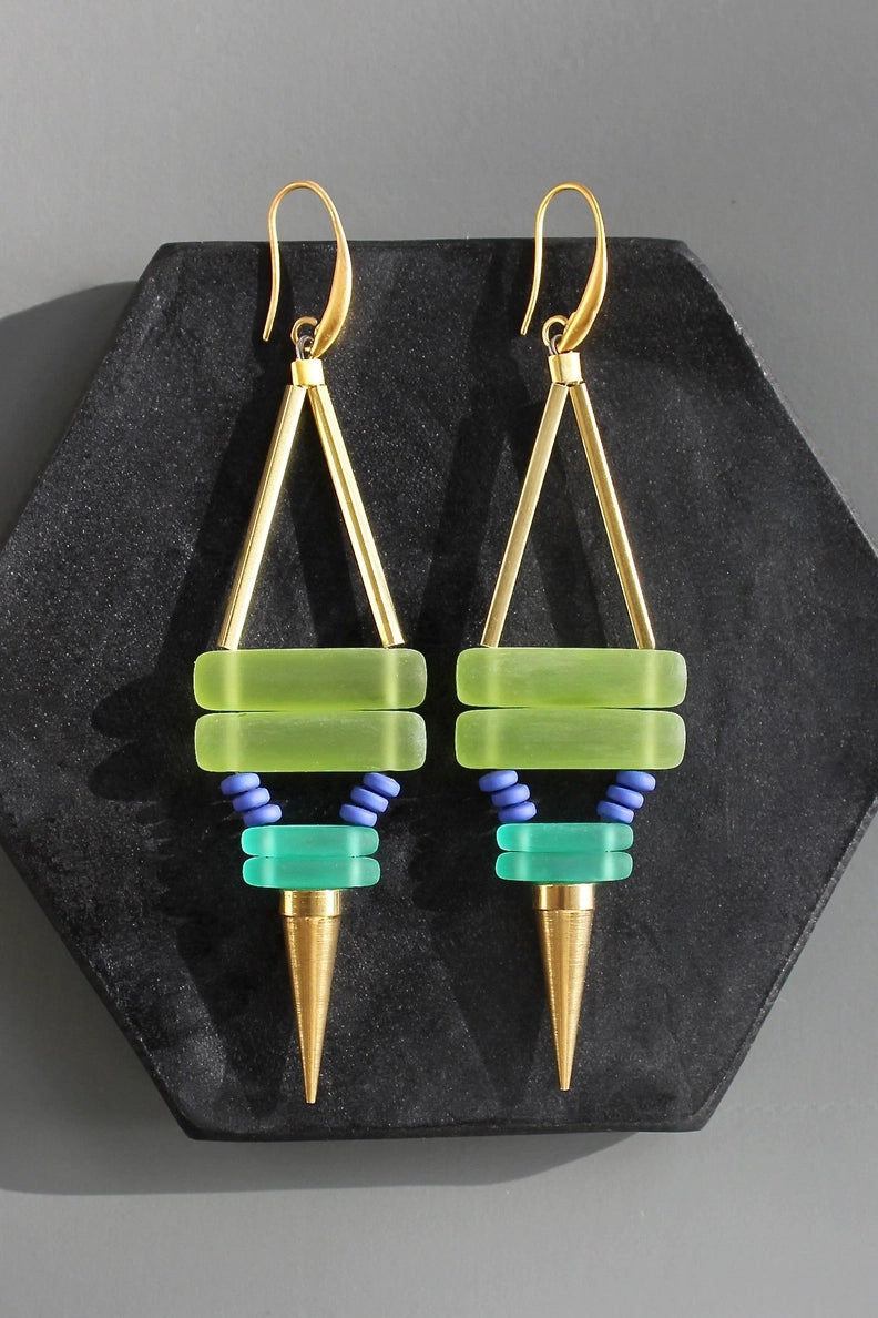 Green & Cobalt Spike Earrings