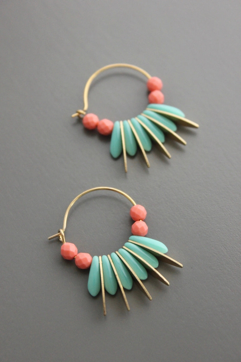 Turqoise & Glass Small Hoop Earrings