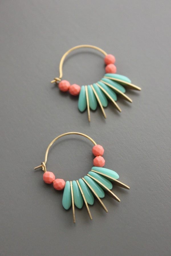 Turqoise & Glass Small Hoop Earrings