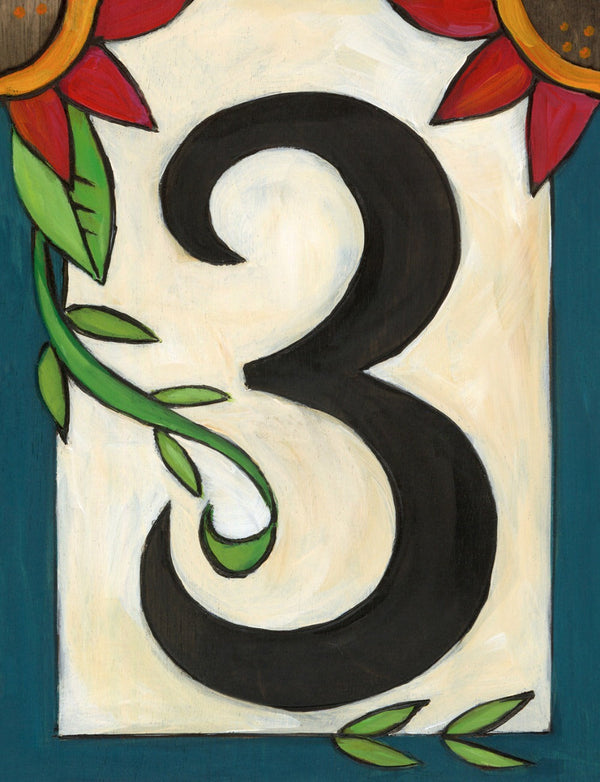 Sincerely, Sticks "3" House Number Plaque option 3 with flowers