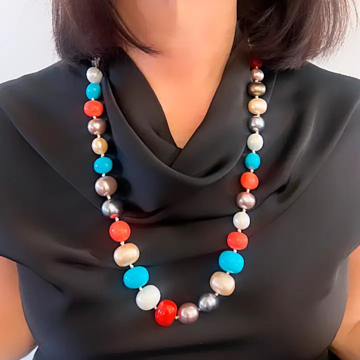 Rainbow Pebble Pearl Necklace