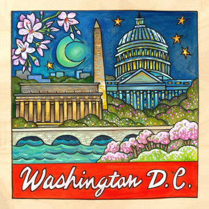 Colorful Washington DC plaque showcasing beautiful cherry blossoms