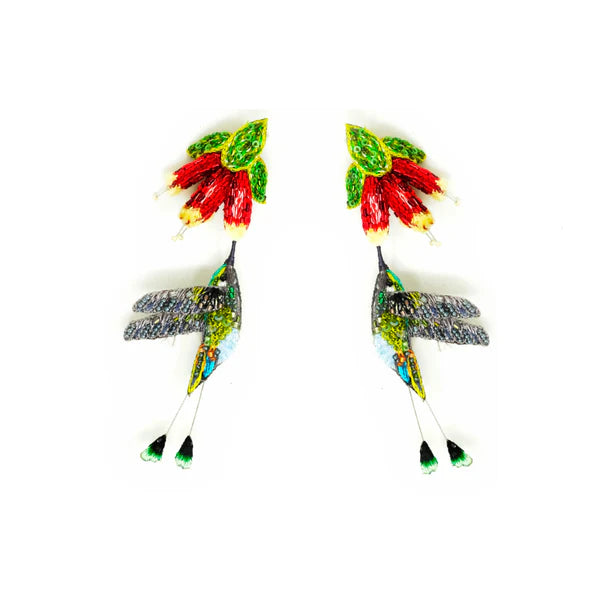 Booted Racket-Tail Hummingbird Earrings