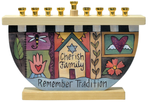 "Chag Sameach" Wooden Menorah