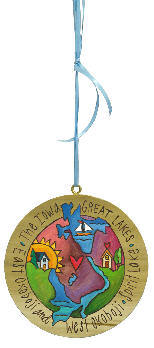 "The Iowa Great Lakes" Okoboji Circle Ornament