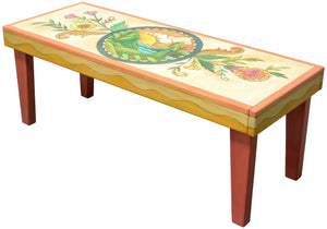 Floral design on handcrafted bench
